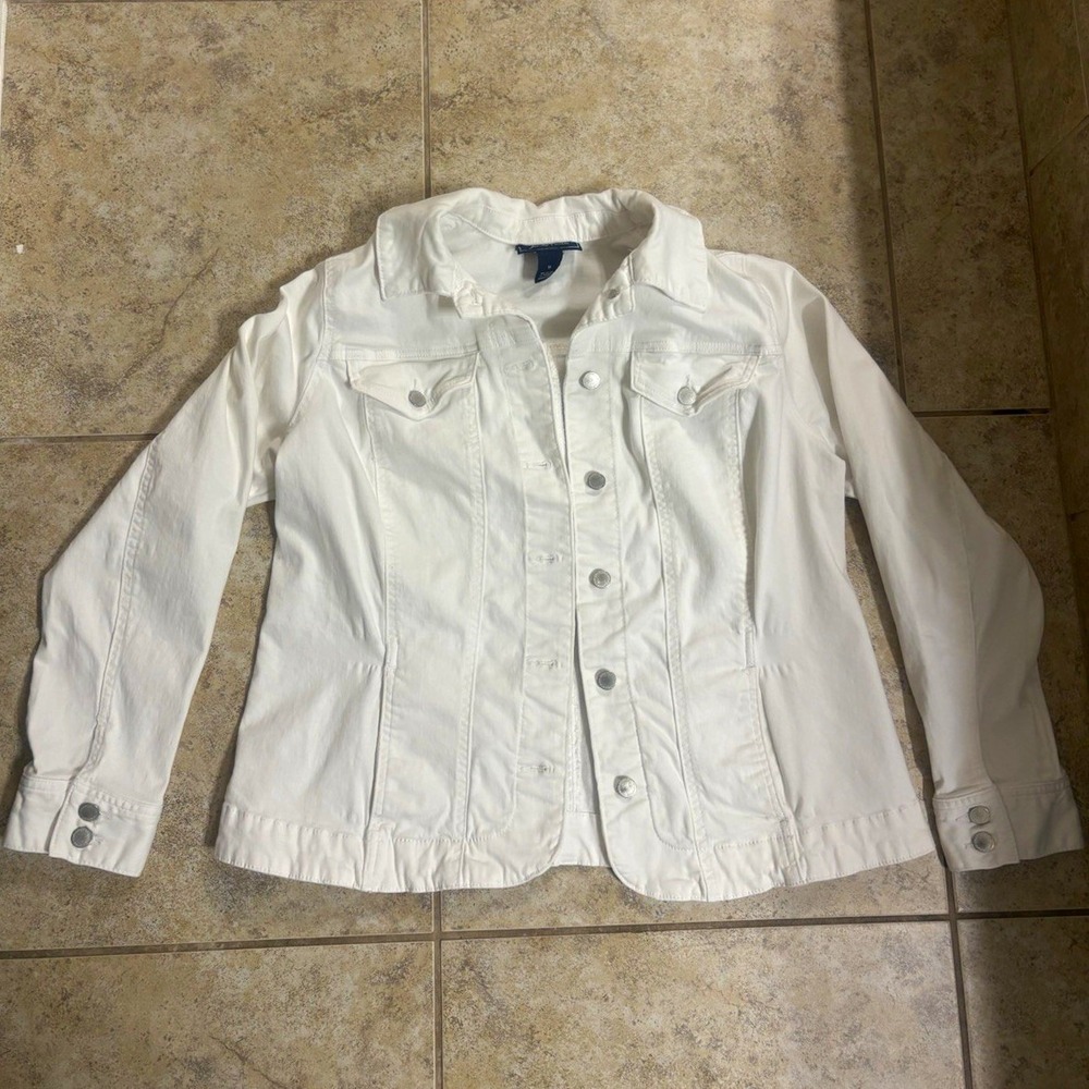 Charter Club White Button Front Collared Denim Jacket Pockets Plus 1X